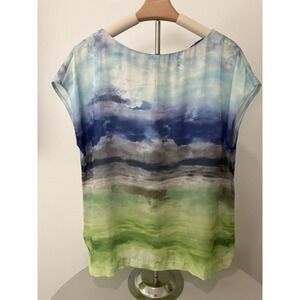 Liz Claiborne Women's Wearable Art Painted Landscape Cap Sleeve Blouse Top PL